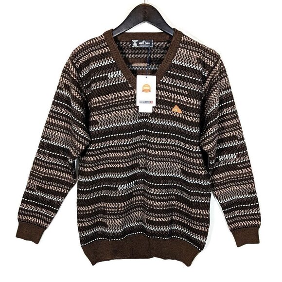 NWT Men's Medium Magna Wool Sweater Monte Carlo Collection Brown V-Neck India - Picture 1 of 8